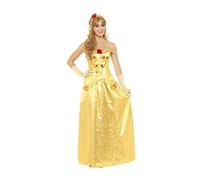 Adult Womens Gold Fairy Tale Beauty Princess Ball Gown Book Fancy Dress Costume