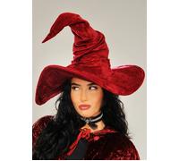 Adult Womens Halloween Deluxe Burgundy Velvet Witch Hat Hocus Pocus Fancy Dress