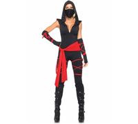 Adult Womens Leg Avenue Deadly Ninja Warrior Fancy Dress Costume Black & Red