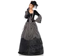 Adult Womens Leg Avenue Gothic Black and Grey Dress Victorian Vampire Costume