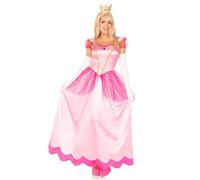 Adult Womens Leg Avenue Long Classic Pink Princess Peach Costume Dress & Crown