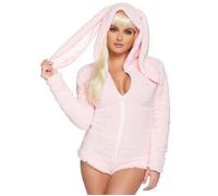 Adult Womens Leg Avenue Pastel Pink Cuddle Bunny Rabbit Romper Bodysuit Costume