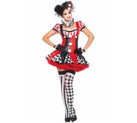Adult Womens Leg Avenue Red & Black Vintage Harlequin Clown Fancy Dress Costume