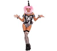 Adult Womens Pierrot Bodysuit Leg Avenue Black and White French Clown Costume