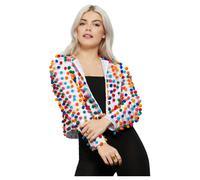 Adult Women's Pom Pom Festival Rainbow Jacket Fancy Dress Accessory