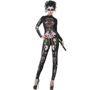 Adult Women's Printed Bodysuit Sugar Skull Cat Costume 4-18