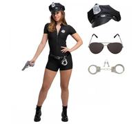 Adult Womens Sexy Cop Costume + Aviator Sunglasses + Metal Handcuffs : WPC Ladies Police Officer Fancy Dress Outfit (S)