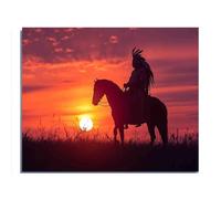 Adult Wooden Educational Puzzle 1000 Pieces Indian Chief and a Horse at Sunset Puzzle Lover's Gift Suitable for Home Decoration Holiday Decoration