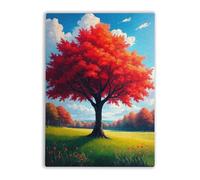 Adult Wooden Educational Puzzle 1000 Pieces Red Tree Canopy Poster Landscape Scene of Central Park Holiday Fun and Modern Summer Home Decor