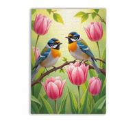 Adult Wooden Educational Puzzle 500 Pieces A Couple Bird The Pink Tulips Suitable for Those Who Like Challenging Family Leisure and Entertainment Toys