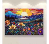 Adult Wooden Educational Puzzle 500 Pieces Sunset Flowers Sunrise Fields for Players Who Like to Challenge The Difficult and Unlock More Complex Patterns in Hd