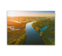 Adult Wooden Educational Puzzle 500 Pieces View from The Drone on The Beautiful Nature Landscape of The Dnieper River,Green Meadows,Family Fun and Casual Beginner Puzzles Educational