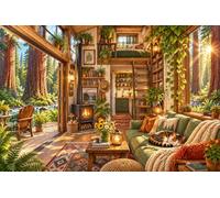 Adult wooden jigsaw 1000 pieces Cosy Cabin in a Redwood Forest