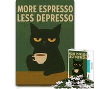 Adult Wooden Jigsaw, Black Cat Espresso Cup, 1000 Pieces | During puzzle time: Jigsaw Puzzle - holiday gift for puzzle fans with hands-on indoor leisure.