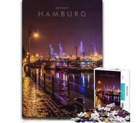 Adult Wooden Jigsaw, Hamburg Harbor Night Cranes, 1000 Pieces | Colour and shape sorting - an activity that can be paused and resumed during indoor leisure.