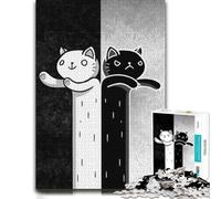 Adult Wooden Jigsaw Puzzle 1000 Pieces, Black And White Cat | A screen-free tabletop activity: a simple way to organise the image in spare time.