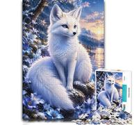 Adult Wooden Jigsaw Puzzle 1000 Pieces, White Fox Blue Flowers Lake | For home use: Jigsaw Puzzle: clear image areas for detailed puzzle work over several sessions.