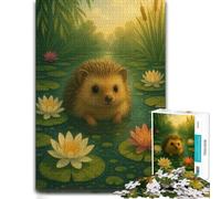 Adult Wooden Jigsaw Puzzle 300 Pieces, Hedgehog in A Lily Pond | Border-first building: a simple way to organise the image at home.