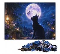 Adult Wooden Jigsaw Puzzle 500 Pieces, Black Cat Under Moonlight | A screen-free tabletop activity: steady puzzle progress on quiet evenings.