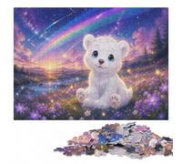 Adult Wooden Jigsaw Puzzle, Cute White Bear Under Rainbow Stars, 500 Pieces | Group puzzle activity with indoor weekend activity alone or together.