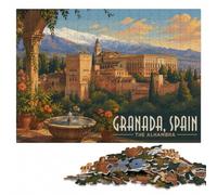 Adult Wooden Jigsaw Puzzle, Granada, Spain - The Alhambra, 1000 Pieces | Jigsaw Puzzle for Adults: clear printed details for easier visual matching at your own pace.