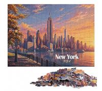 Adult Wooden Jigsaw Puzzle, New York City Skyline Illustration, 500 Pieces | Shared puzzle challenge with solo or shared puzzle time alone or together.