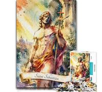 Adult Wooden Jigsaw Puzzle, Saint Sebastian Watercolor Art, 1000 Pieces