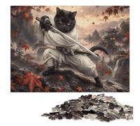 Adult Wooden Jigsaw Puzzle, Samurai Black Cat Wall Art, 1000 Pieces | Adult Puzzle - tabletop activity for adults in spare time.