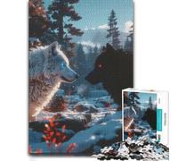 Adult Wooden Jigsaw Puzzle, White And Black Wolves in Winter, 300 Pieces