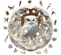 Adult Wooden Puzzle - 3D Visual Effect White Owl Forest Art Puzzle, Unique Wildlife Shaped Pieces, High-End Woodcraft, Challenging Activity and Nature Enthusiast Decorative Gift(L)