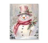 Adult Wooden Puzzle 500 Pieces Jigsaw Christmas Snowman Holiday Snowman with Pink Hat and Scarf is a Joyful Holiday Charming Seasonal Item