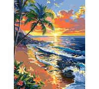 Adult Wooden Puzzle 500 Pieces Jigsaw Hawaii Seascape Oil Painting Art Green Palm Trees and Wildflowers for Players Who Like to Challenge The Difficult and Unlock More Complex Patterns in Hd