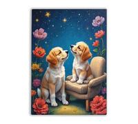 Adult Wooden Puzzle 500 Pieces Jigsaw Puppy Gazing at Starry Sky in Flower Colorful Jigsaw Puzzles for Adults and Teens Puzzle Toys Wooden Gifts