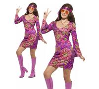 Smiffys Hippie Chick Costume, Multi-Coloured (Size L)