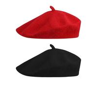 Adult Wool Beret Hat, 2 pcs Female Autumn and Winter England Retro Hundred with Autumn Painter Octagonal Beret, Fashionable Headwear Suitable for Daily Dressing, Parties and Makeup (Black, Red)