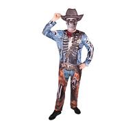 Adult Zombie Cowboy Halloween Costume - Men’s Ghoul Skeleton Cowboy Jumpsuit with EVA Digital Print Mask - Scary Western Sheriff Fancy Dress - Medium - Large