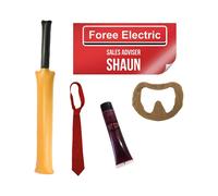 Adult Zombie Halloween Costume Accessory Set Baseball Bat Badge Blood Tie Beard