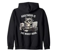 Adulthood Is the Worst Hood Funny Racoon Zip Hoodie