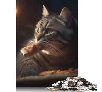 Adults 材质 Jigsaw Cat Eating Pizza Slice 尺寸 Pieces of Jigsaw Puzzles Rectangular Puzzle Intellectual Development Game 300pcs (40x28cm)