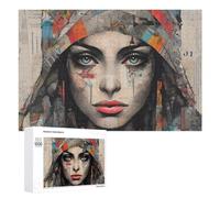 Adults 1000 PCS Jigsaw Puzzle Abstract Woman's Portrait with Newspaper Background Adult Jigsaw Puzzle Brain Teaser Game Enhance Memory Birthday And Unique Gifts 1000 PCS