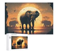 Adults 1000 PCS Jigsaw Puzzle African Sunset with Elephants Adult Jigsaw Puzzle Brain Teaser Game Enhance Memory Birthday And Unique Gifts 1000 PCS