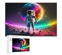 Adults 1000 PCS Jigsaw Puzzle Astronaut on Rainbow Planet Adult Jigsaw Puzzle Brain Teaser Game Enhance Memory Birthday And Unique Gifts 1000 PCS