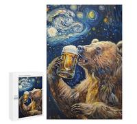 Adults 1000 PCS Jigsaw Puzzle Bear Drinking Beer Art Print Jigsaws for Adults Puzzle Precision Cutting Difficult And Challenge Toy Intellectual Game 1000 PCS