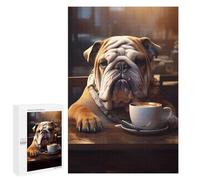 Adults 1000 PCS Jigsaw Puzzle Bulldog Coffee Cute Dog Jigsaw for Adults Brain Teaser Game Precision Cutting Unique Gifts for Birthday And Christmas 1000 PCS