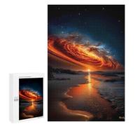 Adults 1000 PCS Jigsaw Puzzle Celestial Firestorm at Sunset - Cosmic Galaxy Over Ocean Jigsaw for Adults Brain Teaser Game Wall Decoration for Is Ideal As A Gift 1000 PCS