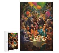 Adults 1000 PCS Jigsaw Puzzle Chimpanzee Dinner Party Adult Jigsaw Puzzle Brain Teaser Game Enhance Memory Birthday And Unique Gifts 1000 PCS