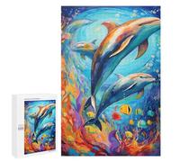 Adults 1000 PCS Jigsaw Puzzle Colorful Dolphins Underwater Scene Adult Jigsaw Puzzle Brain Teaser Game Enhance Memory Birthday And Unique Gifts 1000 PCS
