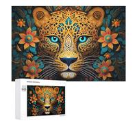 Adults 1000 PCS Jigsaw Puzzle Colorful Leopard Portrait with Floral Background Adult Jigsaw Puzzle Brain Teaser Game Enhance Memory Birthday And Unique Gifts 1000 PCS