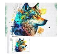 Adults 1000 PCS Jigsaw Puzzle Colorful Wolf Watercolor Art Print -1 Adult Jigsaw Puzzle Brain Teaser Game Enhance Memory Birthday And Unique Gifts 1000 PCS