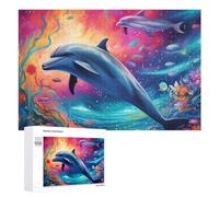 Adults 1000 PCS Jigsaw Puzzle Dolphins in A Vibrant Underwater Paradise Adult Jigsaw Puzzle Brain Teaser Game Enhance Memory Birthday And Unique Gifts 1000 PCS